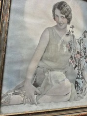 Flapper Girl Picture 1920s Colored Photo of Young Woman in Original Ornate Frame
