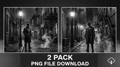 Film Noir Detective Digital Print Black White Alley Rain Wall Art Poster Decor