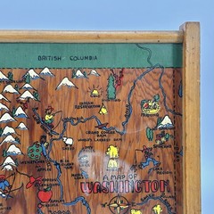 VTG Hand-Painted 1950’s Washington State Map Wood Wall Art / Serving Tray