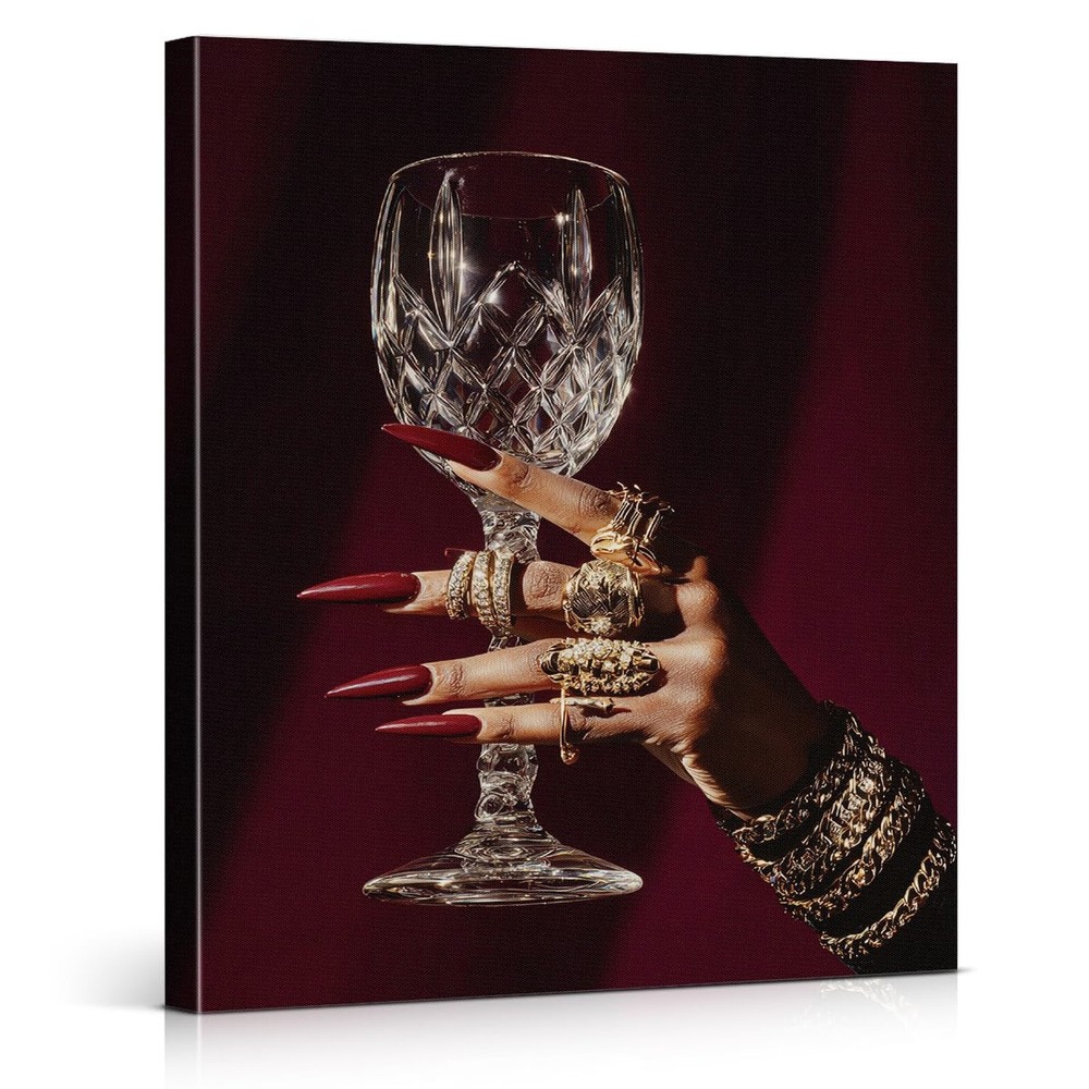 Modern Black Woman Wall Art Decor Trendy Black Woman Holding Wine Glass Print…