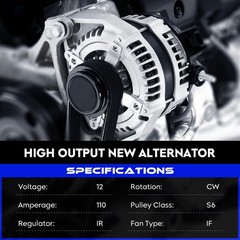 11201 New Alternator L4 2.4L for Toyota RAV4 2006-2008, Automotive Replacemen…