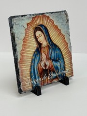 Our Lady of Guadalupe Fine Stone Rock Slate 8 x 8 Patroness of Mexico. Rock Grey