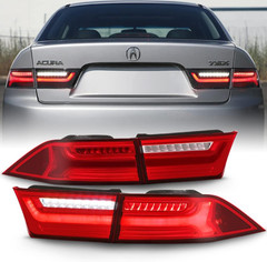 – for 2004-2008 Acura TSX Red Clear Full LED Tube Rear Tail Lights Brake Lamps A