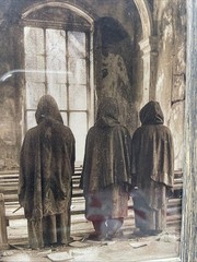 4×6 Creepy 3 Monks Photo In Old Church In Plastic Wood Frame Gothic Mid Evil