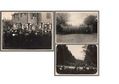 Forograph 3x Men in Forest, in Front of Half-Timbered House, Walking 1920s (F1122)