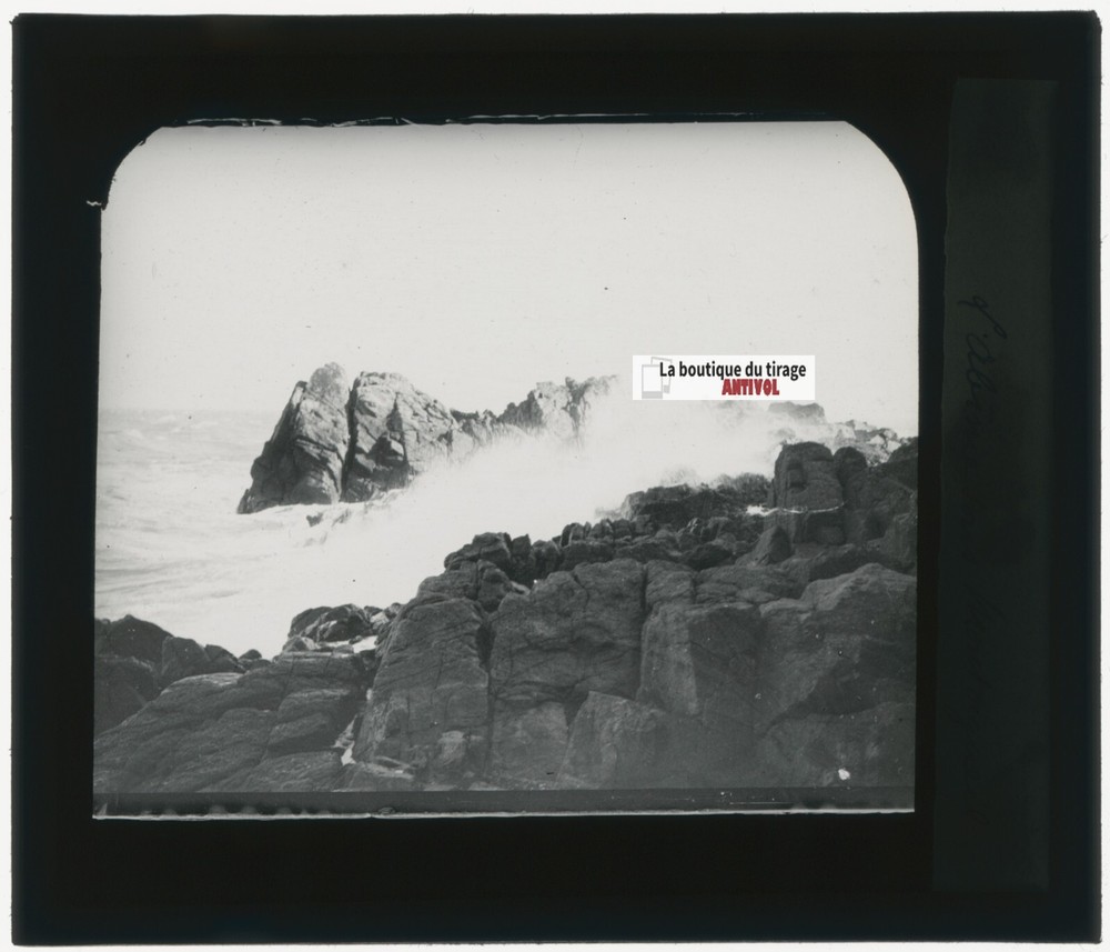 Landscape, Sea, Rocks, Vintage Glass Plate Photo, Positive 8.5X10 CM
