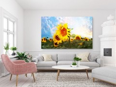 Sunflower Field Flower Wall Art, Bathroom Bedroom Photography Print