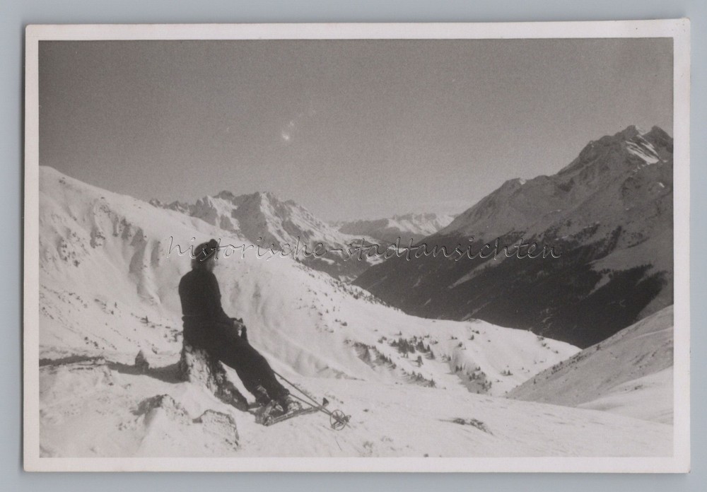 St. Anton am Arlberg – Female Skier Looking Down into the Valley – Old Photo 1940s