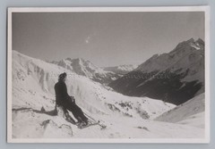 St. Anton am Arlberg – Female Skier Looking Down into the Valley – Old Photo 1940s