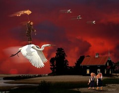 Composite night kite flyer on white egret. Great for kids room.
