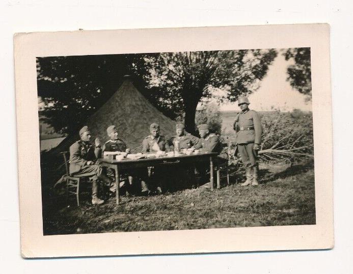 Photo WW II Wehrmacht Soldiers Quarters Break Tent Camouflage Poland Polska L1.72