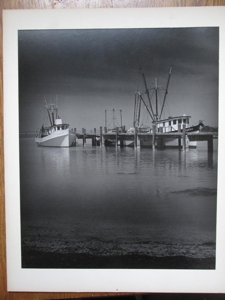 Vintage 1971 Lansing MI Artist Photo Print – Large 14×17 B/W – 2 Fishing Boats
