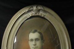 1918 WWI Hand Painted Navy Sailor Photo Oil Oval Bubble Glass Frame USA Flag