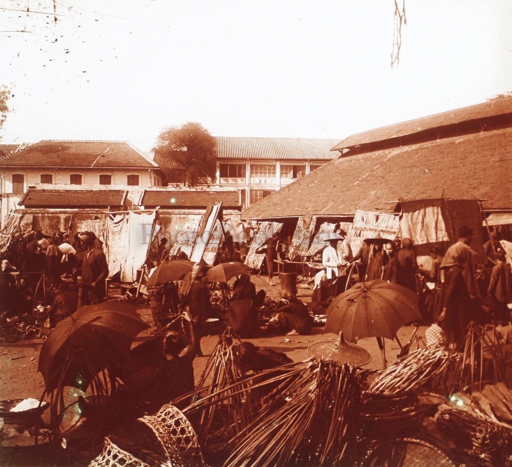 Vietnam Cochin China Saigon Market c1900 Photo Stereo Plate Glasses Broken