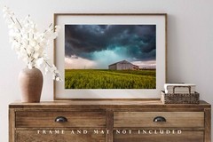 Storm Photography Print: Oklahoma, Barn, Wheat Field, Thunderstorm, Picture