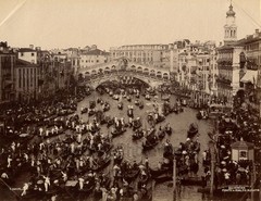 Rialto Bridge gondolas parade antique albumen photo by Naya Venice Italy