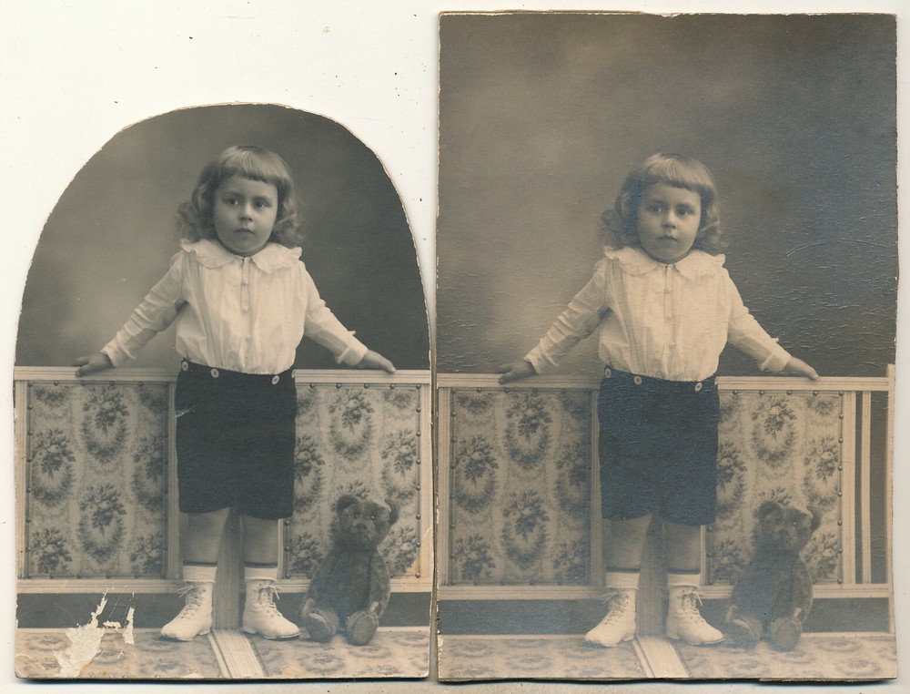2 x Photo on Cardboard – Child with Toy Teddy Bear