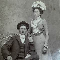 Antique Studio Portrait Man & Woman by W. U. Trimble Bonham Texas Cabinet Card