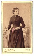 Photograph Joh. E. Hahn, Vienna, Mariahilferstrasse 105, Lady with Flower, Coloured
