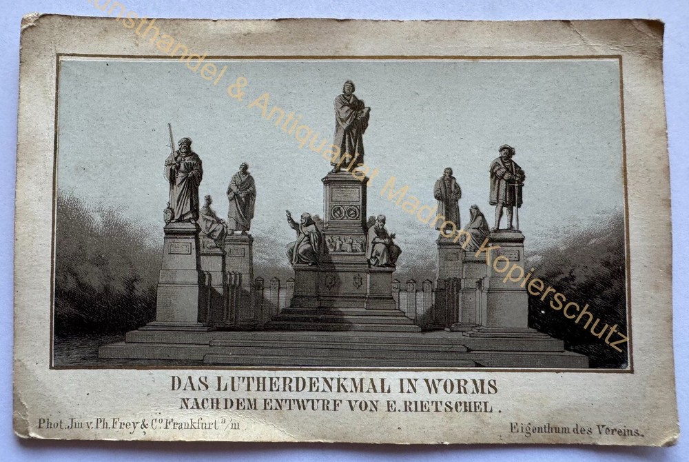 orig. CDV photo lithograph around 1860 Worms Luther monument