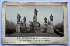 orig. CDV photo lithograph around 1860 Worms Luther monument