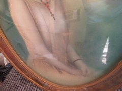 Antique Curved Convex Oval Glass Wood Frame Hand Tinted Photo Girl 1920’s cl