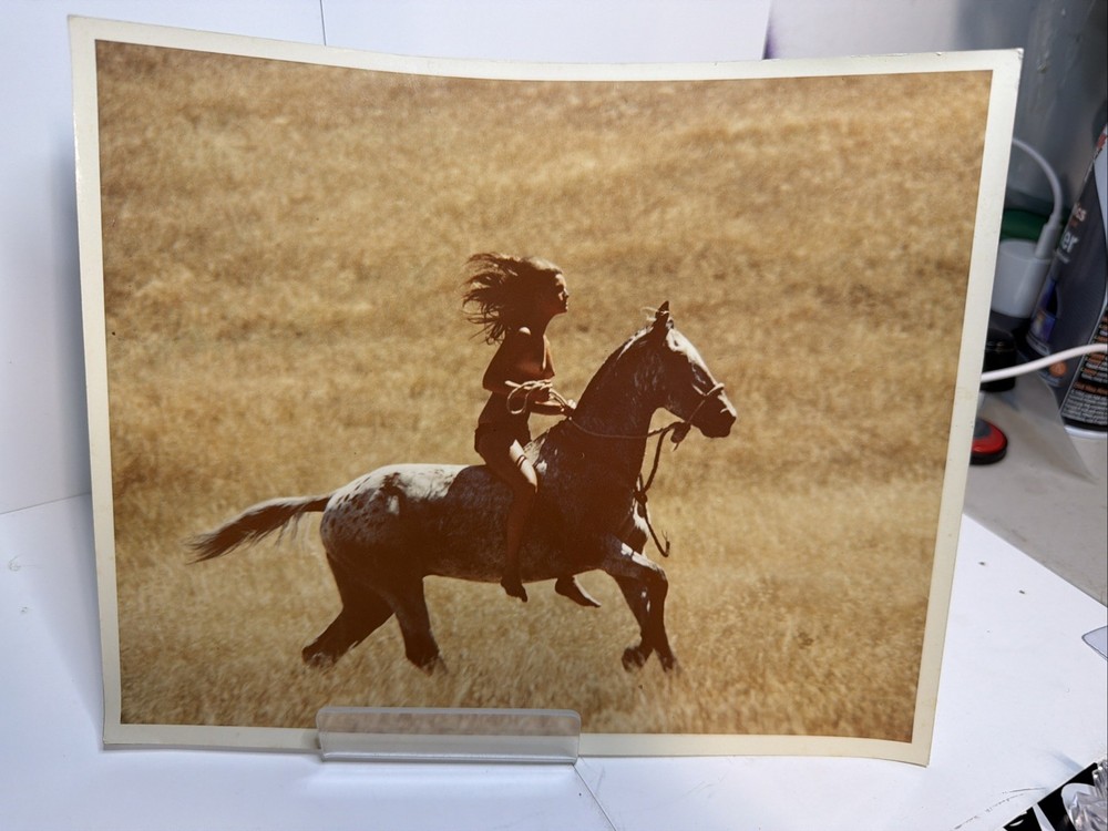 Analog Photo Beautiful Woman Riding Horse Bareback In Field Lot Of 2 Different