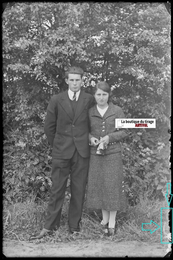 Couple Amour Plaque Verre Photo Ancienne Négatif Noir & Blanc 10X15 CM France