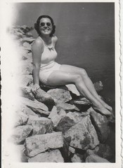 Vintage Photo Beautiful Woman in Swimsuit Beautiful Bosom Snapshot 1940s