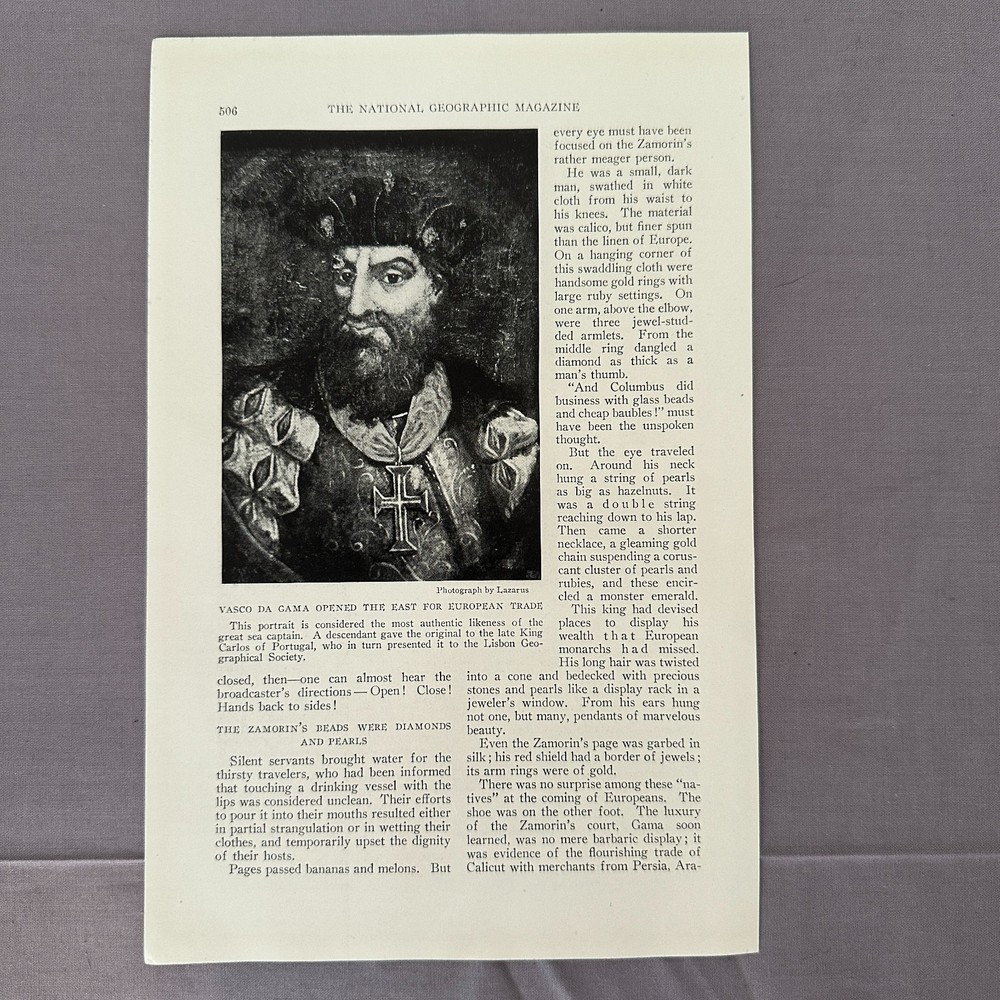 1927 Vasco da Gama Portrait Vintage Art Photograph Maritime History Wall Art