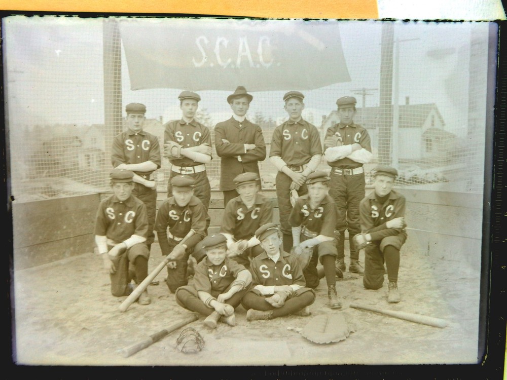 Rare Antique Photograph Glass Negative Seattle College Baseball Team 1900