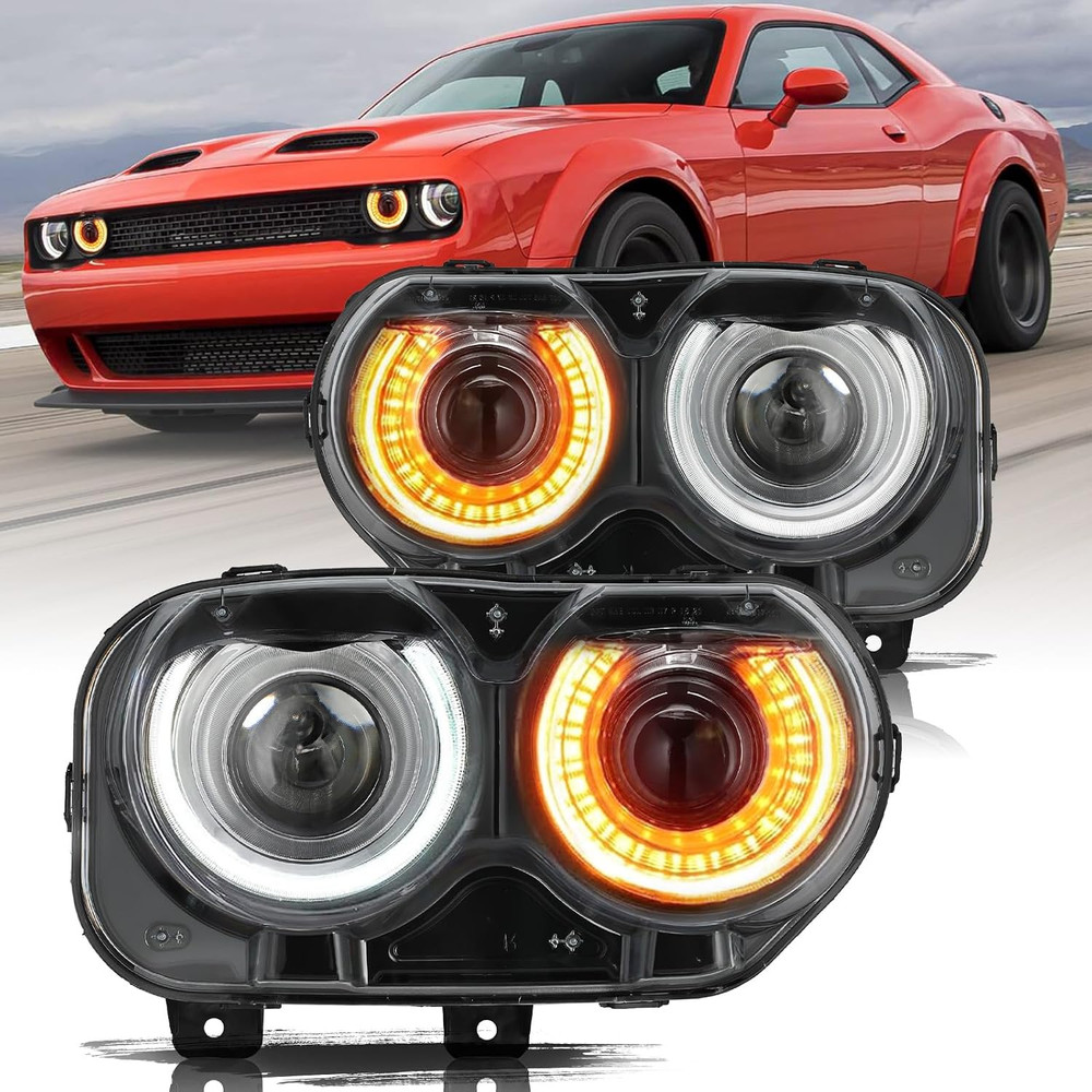 Headlight Assembly Compatible with 15-22 Dodge Challenger | 3–4× Brighter Off-Ro