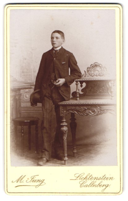 Photograph M. Jung, Lichtenstein, Schulgasse 175, Young Boy in Black A