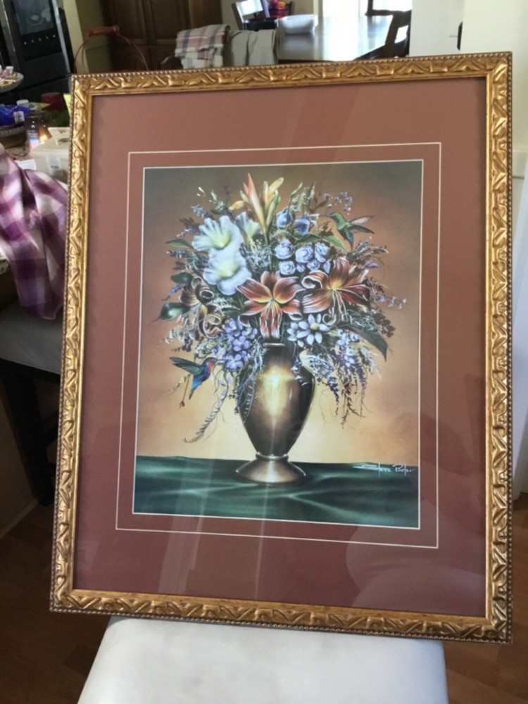 24 X 30 Floral with humming bird vase. Signed Steve Butler.