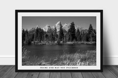 Black and White Wall Decor Art Print of Grand Tetons at Schwabacher Landing