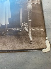 Vintage Sepia Picture Girl Standing Church Holding Book White Dress Communion?