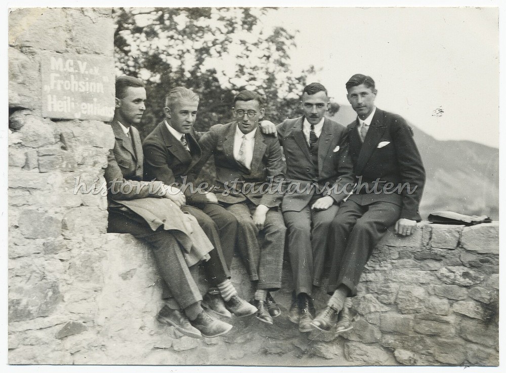 Ebernburg 1929 – Five Men on Castle Wall – Suit Fashion – Old Photo 1920s