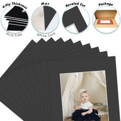 , Pack of 10, Acid-Free 16×20 Black Pre-Cut Picture Mats for 11×14 Photos wit…