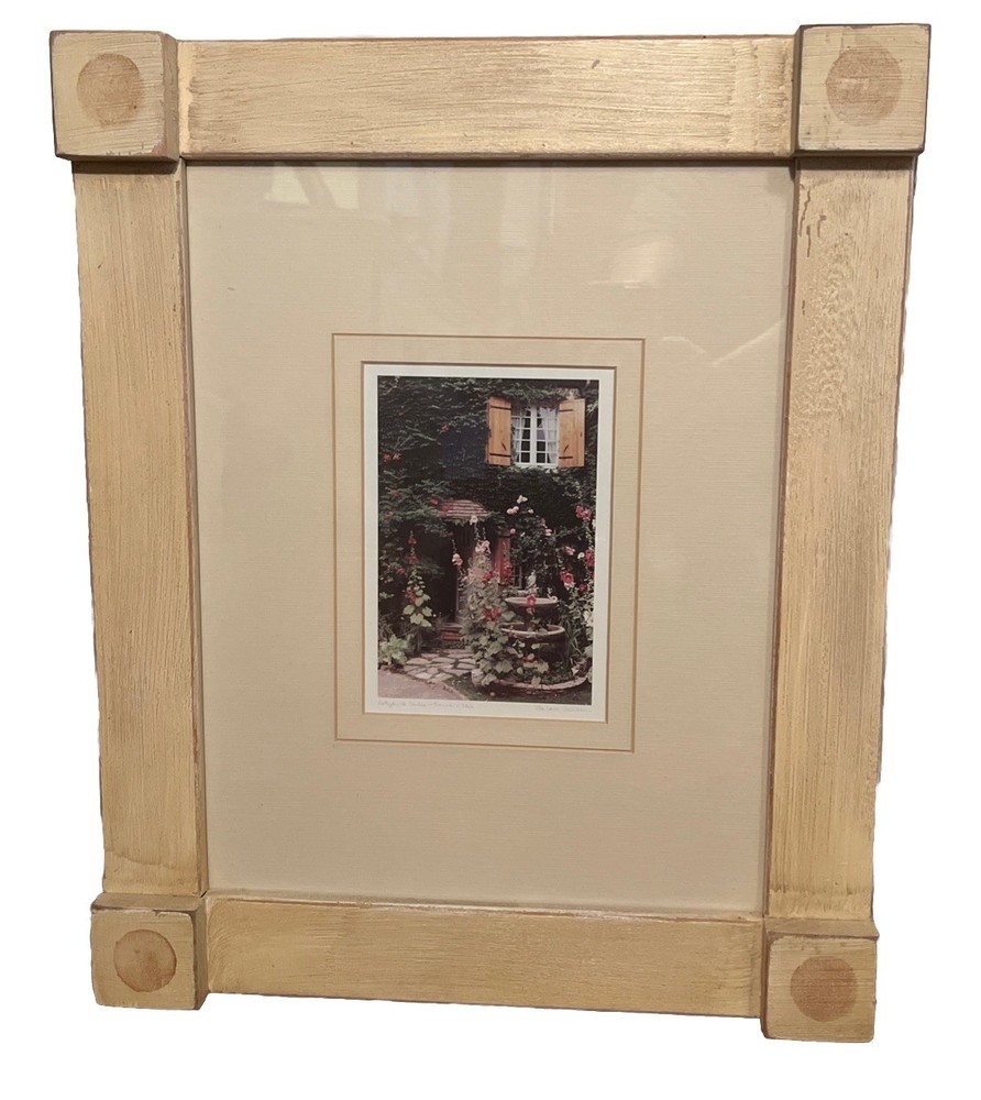 Barbara Sanson Photograph Art Print Framed Hollyhock Garden French Village 17”