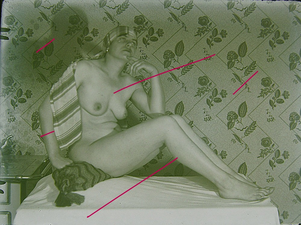 Artistic Woman Nude On Kitchen Table Vintage Circa 1920 Large Glass Negative