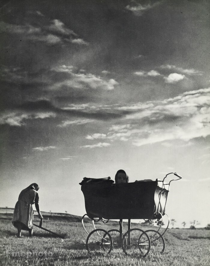1939 Original Jan Lukas Peasant Woman Farm Baby Carriage Vintage Photo Gravure