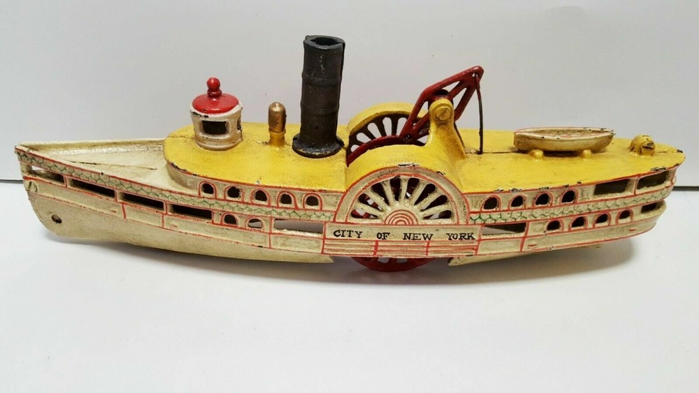 Rare Vintage Wilkins Cast Iron Paddle River Boat City of New York 1890-95 USA