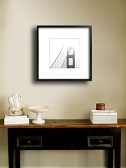 Golden Gate – 17×17 Framed Black and White Fine Art Print, Black Frame