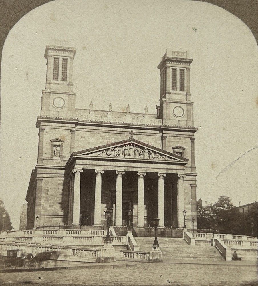 France Paris Church Saint-Vincent-De-Paul Photo c1860 Stereo Vintage Album