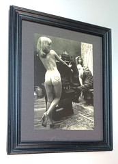 Vintage Framed B&W Studio Photograph Female Body Art Painting With The Artist