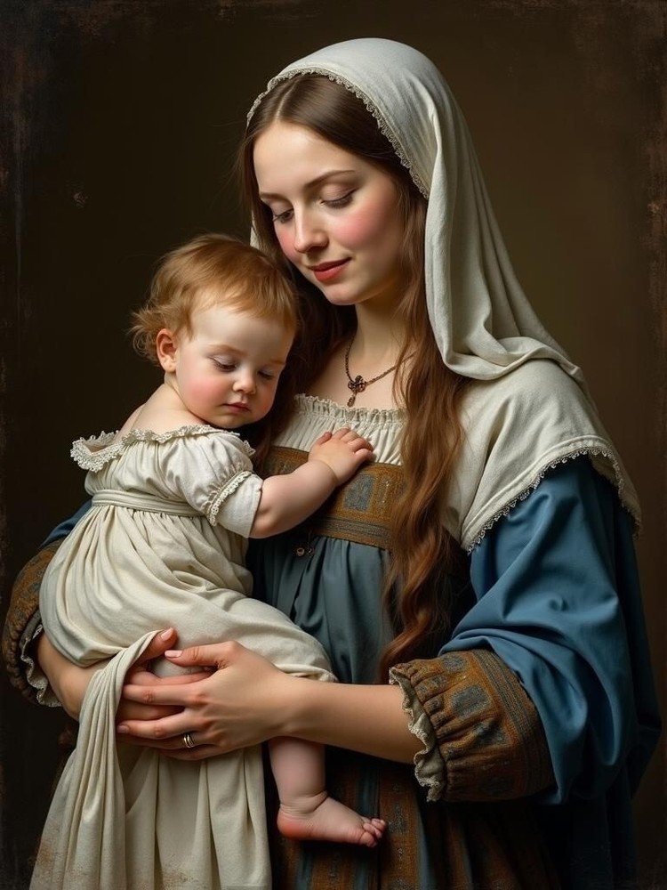 A3 Photo Mother Child Tenderness Artistic Glossy Paper Decor -132