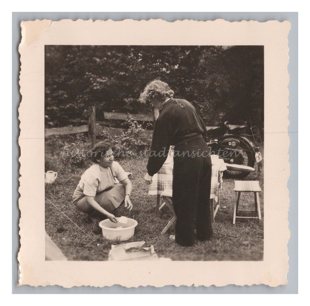 Berchtesgaden 1956 – Camping Motorcycle Women Leisure Travel – Vintage Photo 1950s