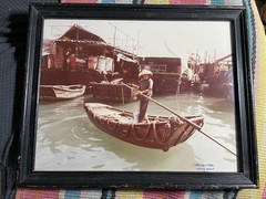 Vintage Asian Boat Photo Prints Framed Wall Art Pair China Hong Kong 15.5×12.5