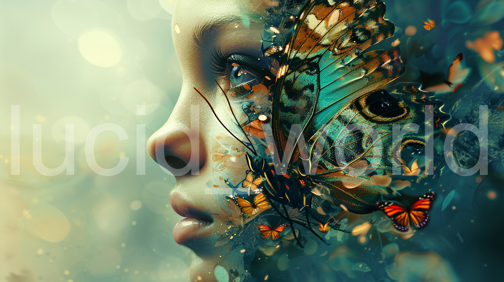 Butterfly Woman Dreamy Fantasy Art Digital Download Realistic Portrait AI Art