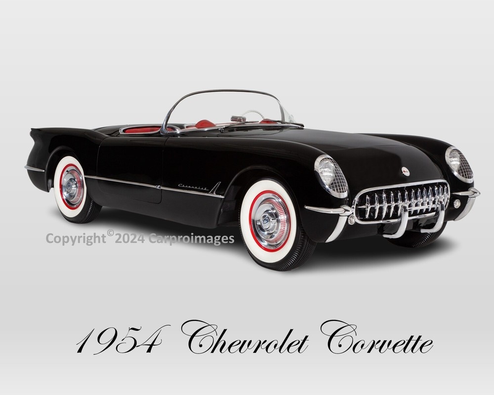 1954 Chevrolet Corvette in Ultra rare Black limited edition 8″X10″ Photo